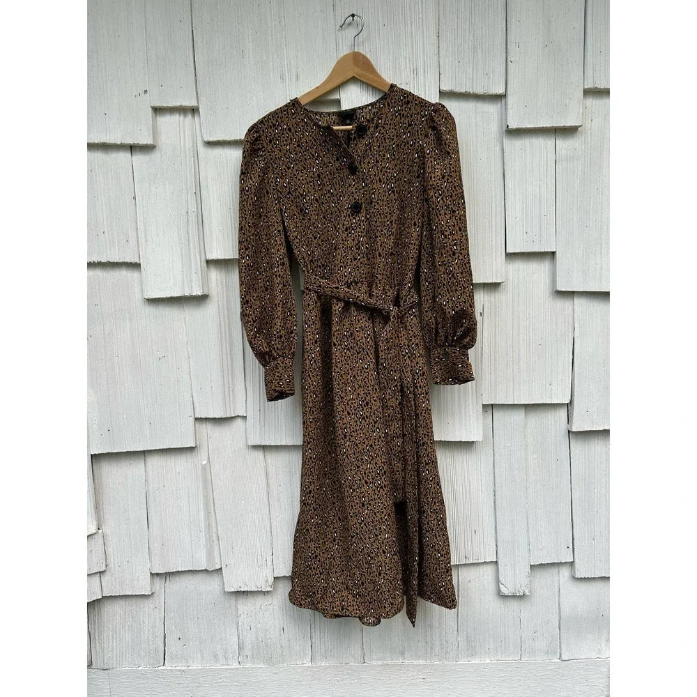 Who What Wear Long Sleeve Bold‎ Button Leopard Print Belt Midi Dress S NWT